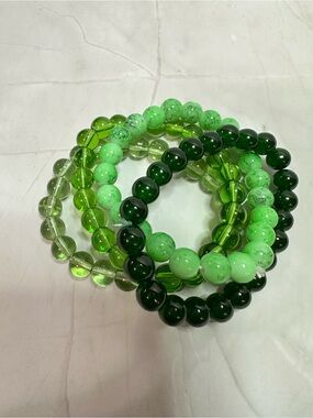 Shades of Green Beaded Stretch Bracelet Set of 4